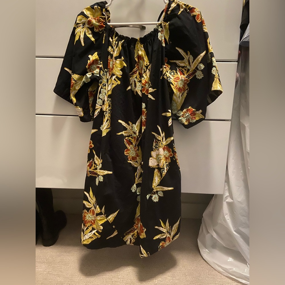 Free People Black and Yellow Flowers Dress in Medium